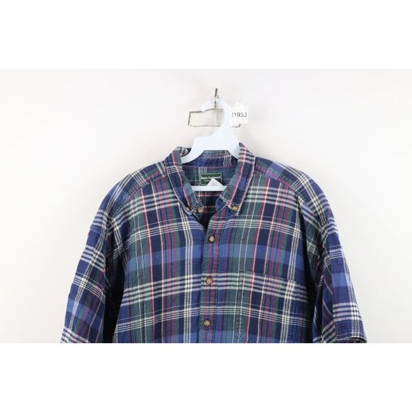 Vintage 90s Streetwear Mens XL Faded Cotton Weave Knit Button Down Shirt Plaid - Picture 2 of 11